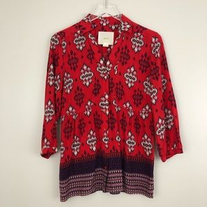 Maeve | Woodland Walk Red Button Down Blouse